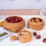 Panier rond en rotin tissé à la main, en osier, pour fruits, thé, collation, pain, plateau de pique-nique, boîte de rangement, fournitures de cuisine, panier à fruits 3