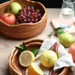 Panier rond en rotin tissé à la main, en osier, pour fruits, thé, collation, pain, plateau de pique-nique, boîte de rangement, fournitures de cuisine, panier à fruits 2